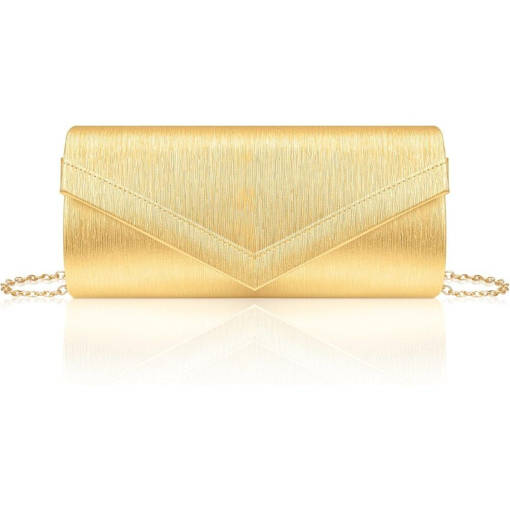 🆕Women Gold PU Leather Evening Handbag, Envelope Clutch Purse w/Chain for Date
